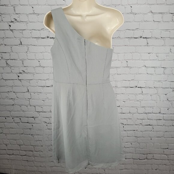 NWD David's Bridal Mercury Chiffon One Shoulder Pleated Short Lined Dress Size 8 - Picture 2 of 11